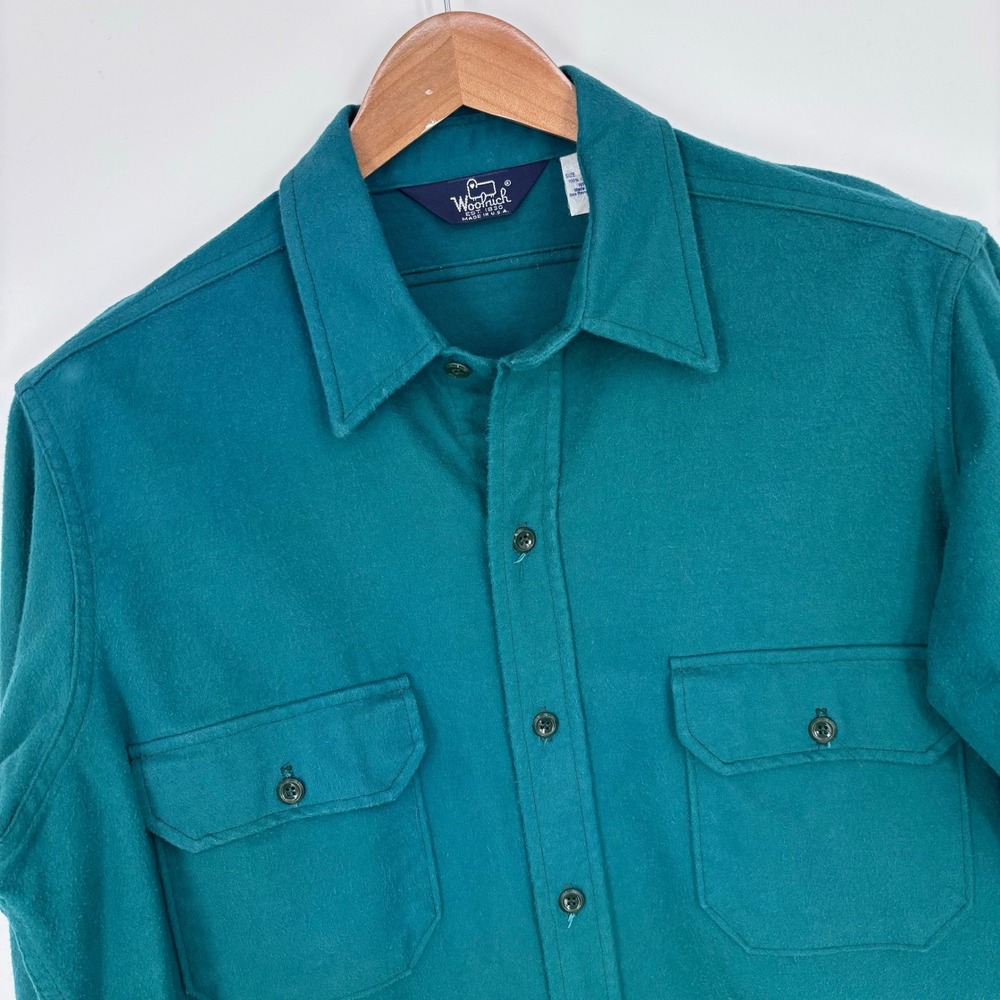 VTG 90s Woolrich Chamois Flannel Shirt Men XL Teal Green Heavyweight Made in USA